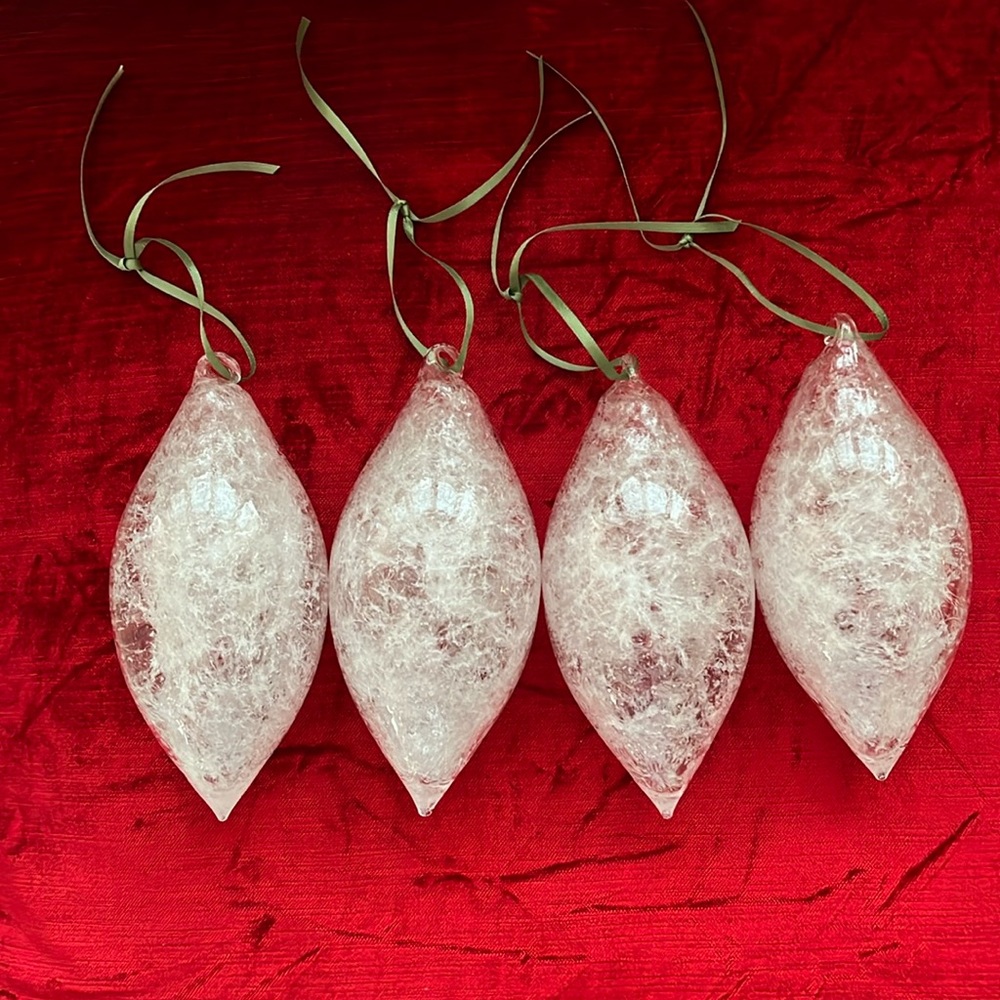 Christmas Ornaments Teardrop  Hand Blown Glass Icicle Set of 4